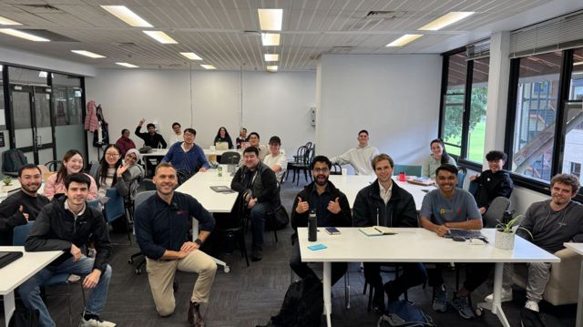 Gabe with a workshop group