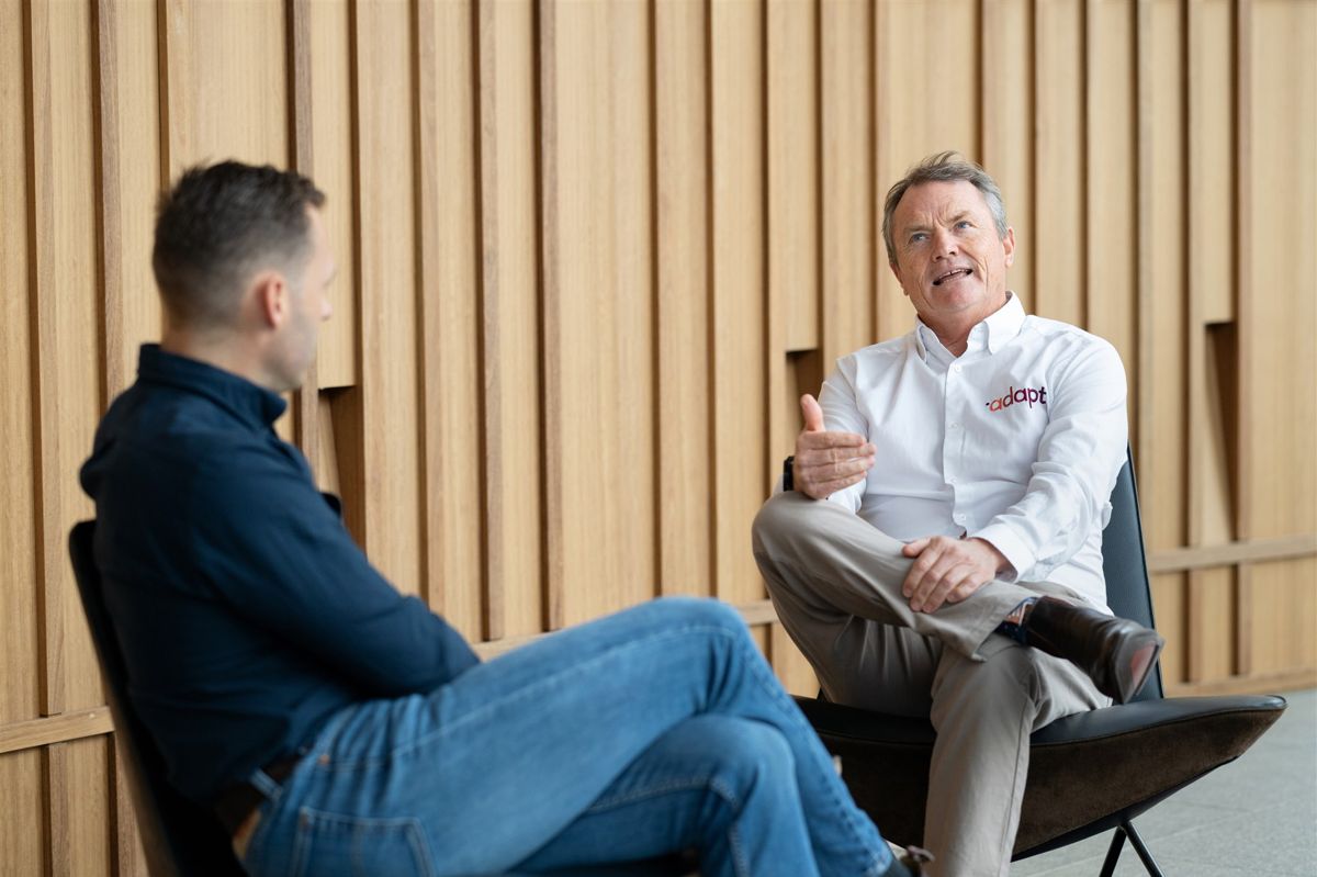 Bill Withers and Gabe Enslin in conversation, the handover of Adapt's leadership.