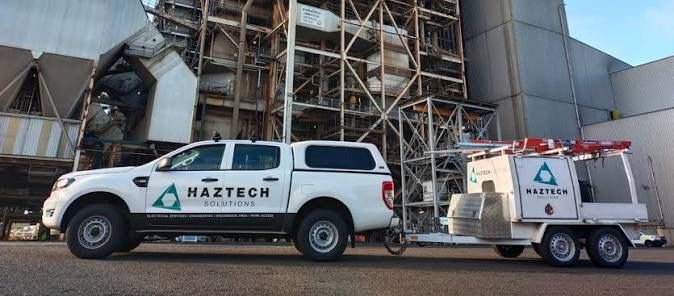 A Haztech Solutions vehicle and trailer on site at an industrial plant